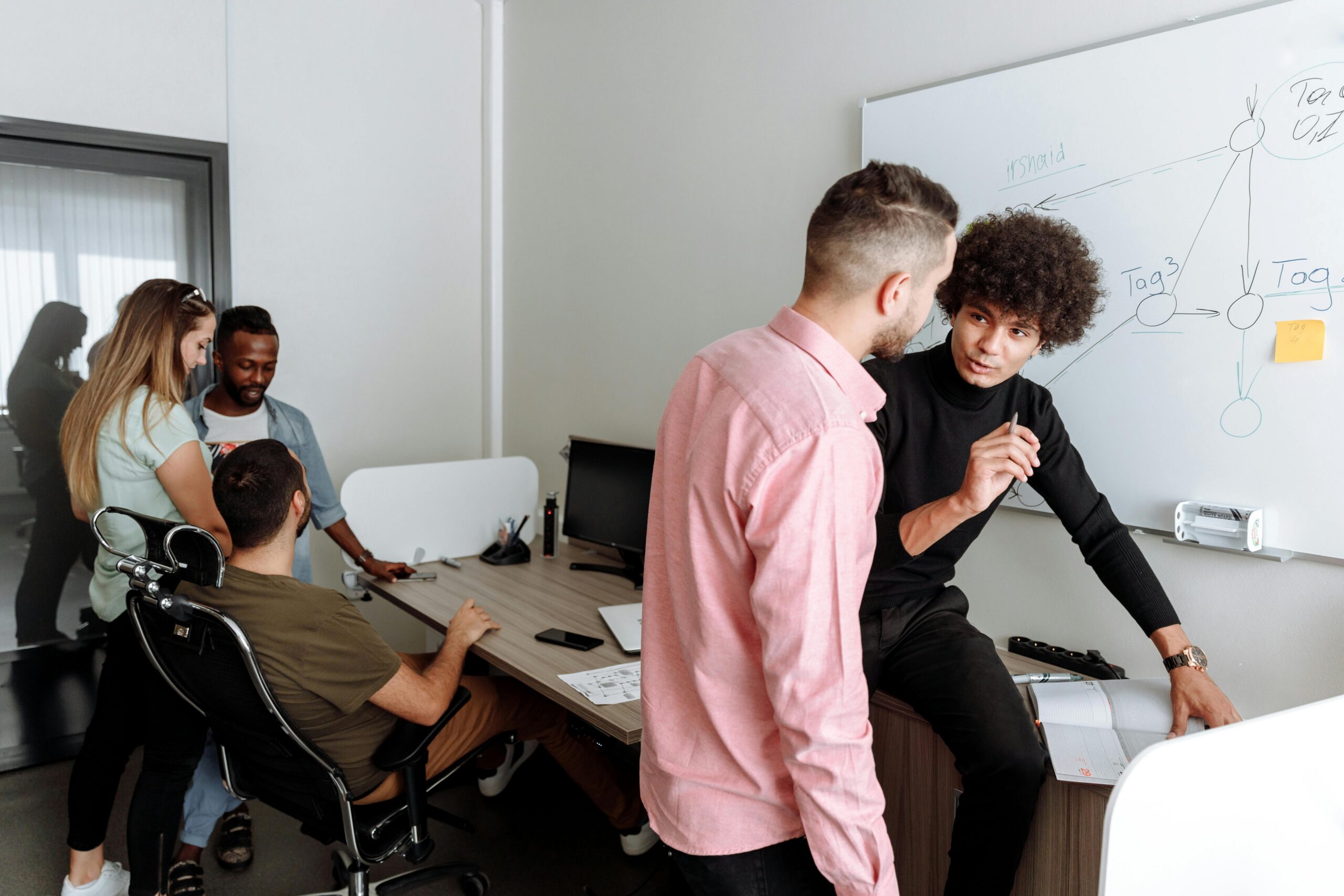 Sales employees in a meeting.